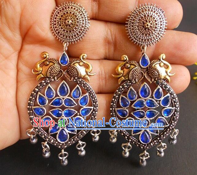 Asian Indian Classical Blue Crystal Earrings India Bollywood Performance Ear Accessories