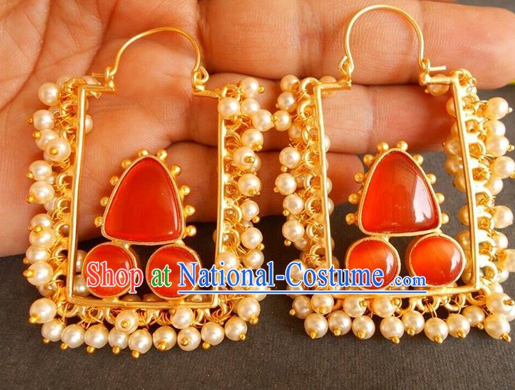 Asian Indian Folk Dance Earrings India Bollywood Princess Pearls Ear Accessories