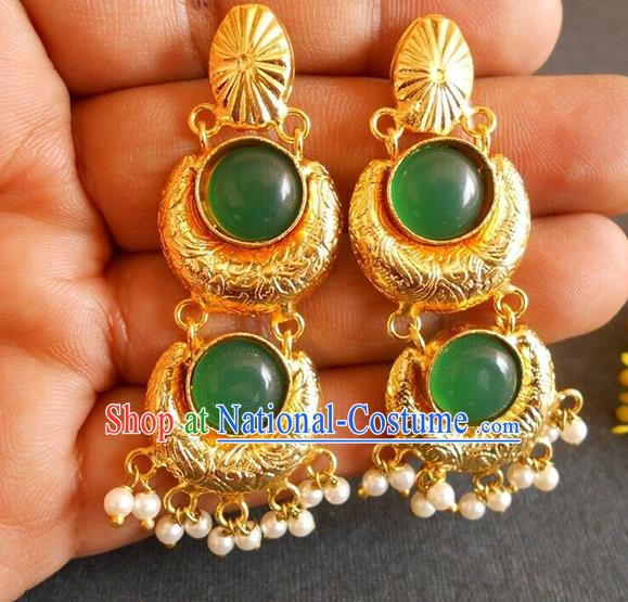 Asian Indian Court Princess Earrings India Folk Dance Golden Ear Accessories