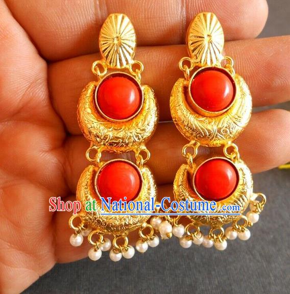 India Folk Dance Golden Ear Accessories Asian Indian Court Princess Earrings