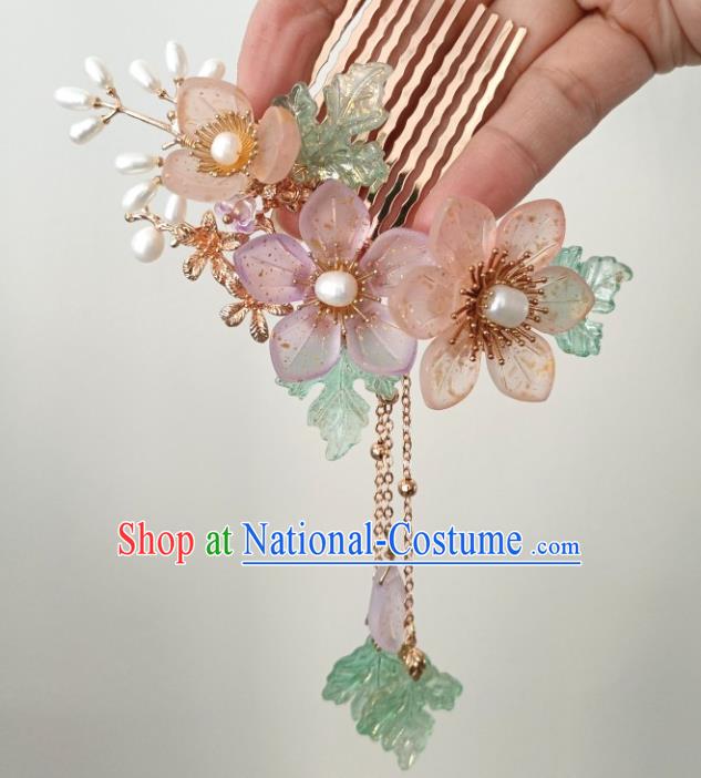 China Ancient Princess Pearls Hair Comb Traditional Hanfu Hair Accessories