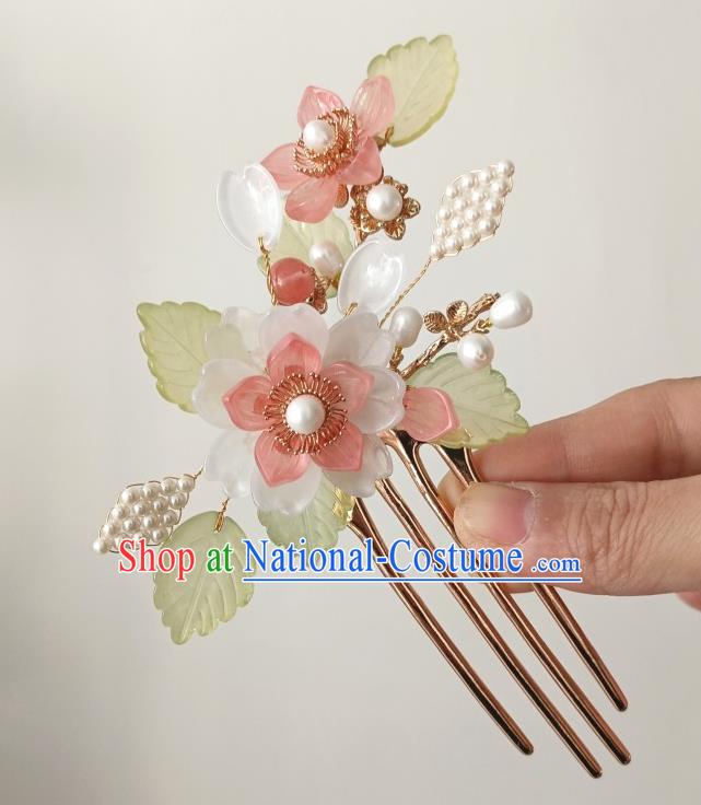 China Ancient Palace Lady Hairpin Traditional Song Dynasty White Flower Hair Comb