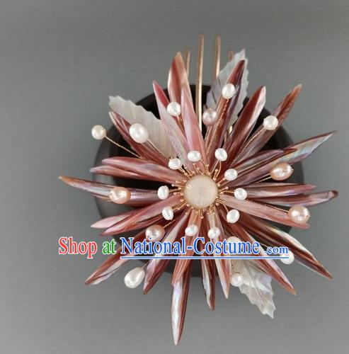 China Ancient Imperial Consort Chrysanthemum Hairpin Traditional Song Dynasty Shell Hair Stick