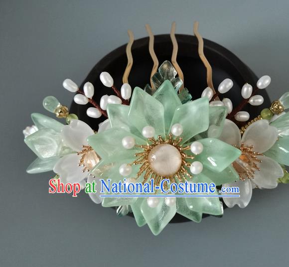 China Ancient Palace Lady Hairpin Traditional Song Dynasty Princess Green Lotus Hair Comb