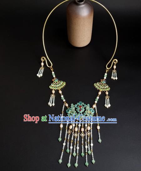 Chinese Ming Dynasty Noble Lady Necklace Ancient Princess Beads Tassel Necklet Accessories