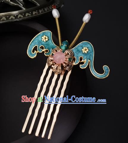 China Ancient Court Maid Hairpin Traditional Ming Dynasty Palace Blue Bat Hair Combs