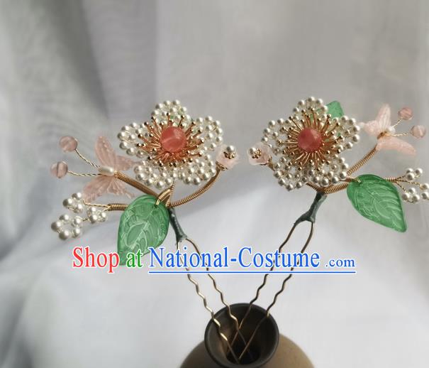 China Ancient Palace Lady Hairpin Traditional Song Dynasty Beads Plum Blossom Hair Stick