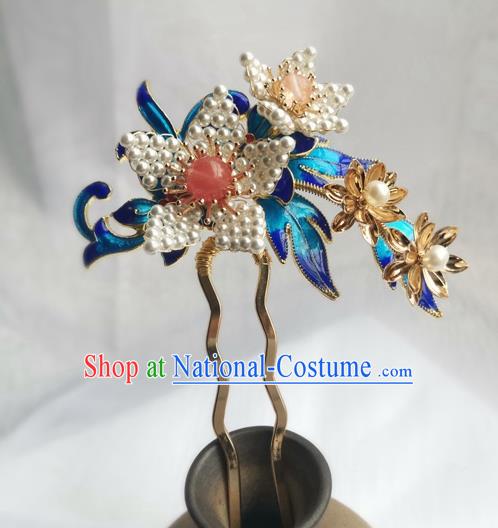 China Ancient Court Lady Lily Flower Hairpin Traditional Ming Dynasty Cloisonne Hair Stick