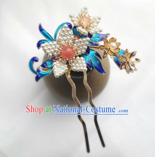 China Ancient Court Lady Lily Flower Hairpin Traditional Ming Dynasty Cloisonne Hair Stick