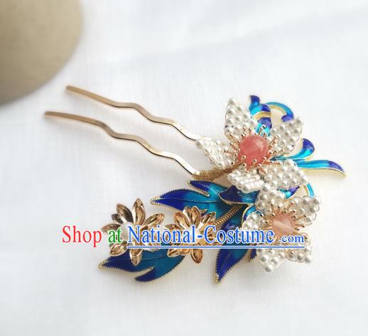 China Ancient Court Lady Lily Flower Hairpin Traditional Ming Dynasty Cloisonne Hair Stick