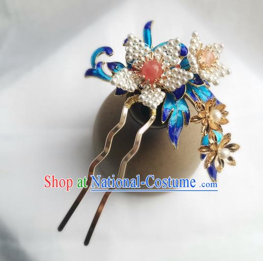 China Ancient Court Lady Lily Flower Hairpin Traditional Ming Dynasty Cloisonne Hair Stick