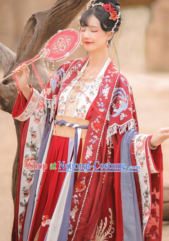 Traditional China Song Dynasty Wedding Historical Clothing Ancient Royal Princess Red Hanfu Dress Complete Set