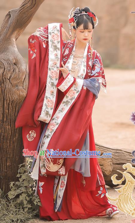 Traditional China Song Dynasty Wedding Historical Clothing Ancient Royal Princess Red Hanfu Dress Complete Set