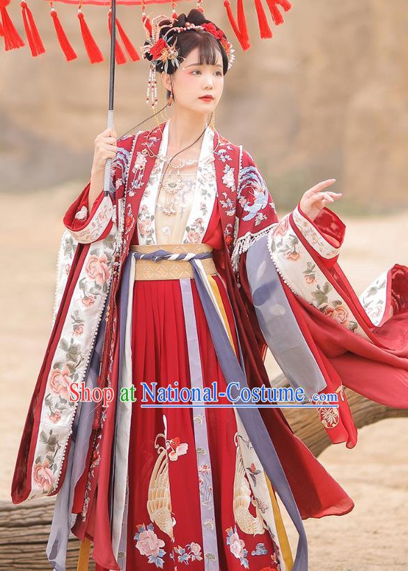 Traditional China Song Dynasty Wedding Historical Clothing Ancient Royal Princess Red Hanfu Dress Complete Set