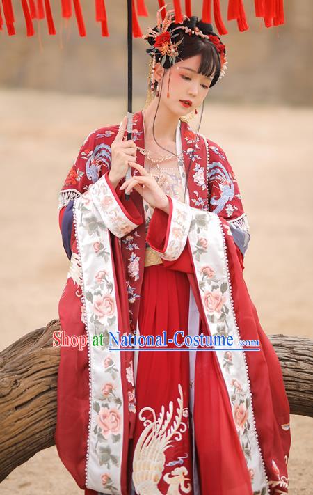 Traditional China Song Dynasty Wedding Historical Clothing Ancient Royal Princess Red Hanfu Dress Complete Set