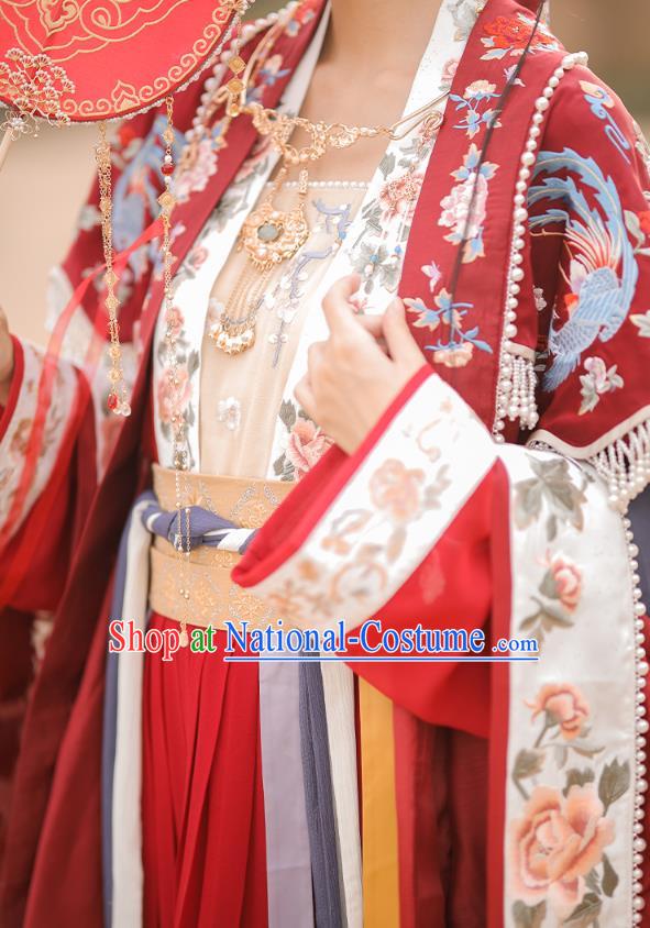 Traditional China Song Dynasty Wedding Historical Clothing Ancient Royal Princess Red Hanfu Dress Complete Set