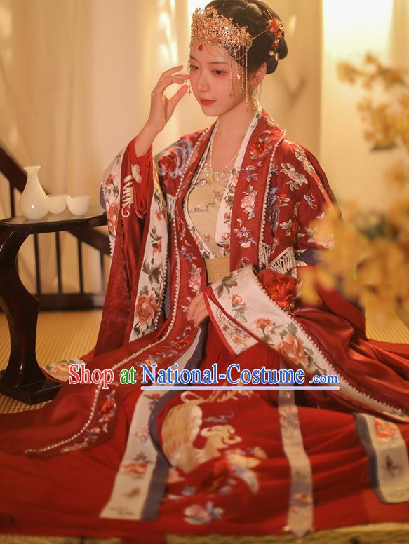 Traditional China Song Dynasty Wedding Historical Clothing Ancient Royal Princess Red Hanfu Dress Complete Set