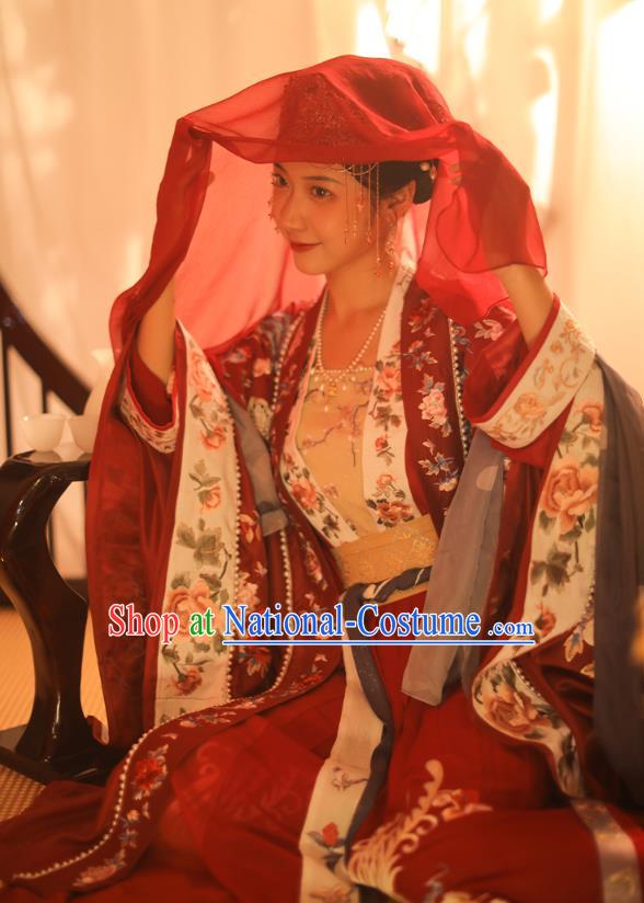 Traditional China Song Dynasty Wedding Historical Clothing Ancient Royal Princess Red Hanfu Dress Complete Set