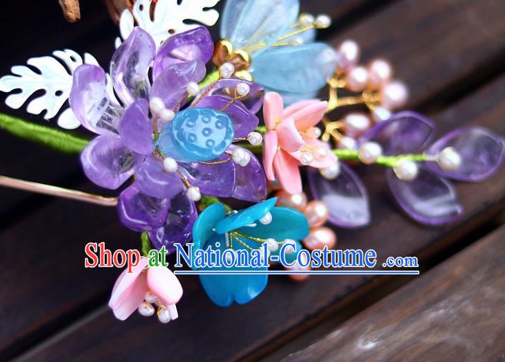 Chinese Traditional Hanfu Headdress Ancient Princess Amethyst Lotus Hairpin