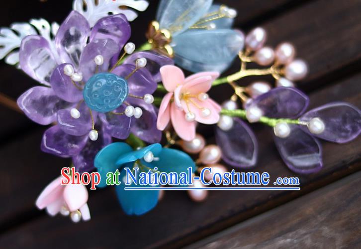 Chinese Traditional Hanfu Headdress Ancient Princess Amethyst Lotus Hairpin