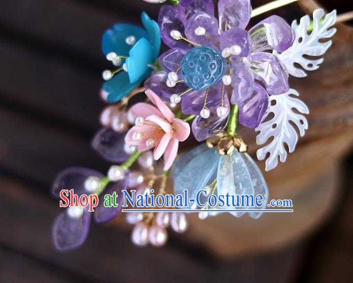 Chinese Traditional Hanfu Headdress Ancient Princess Amethyst Lotus Hairpin