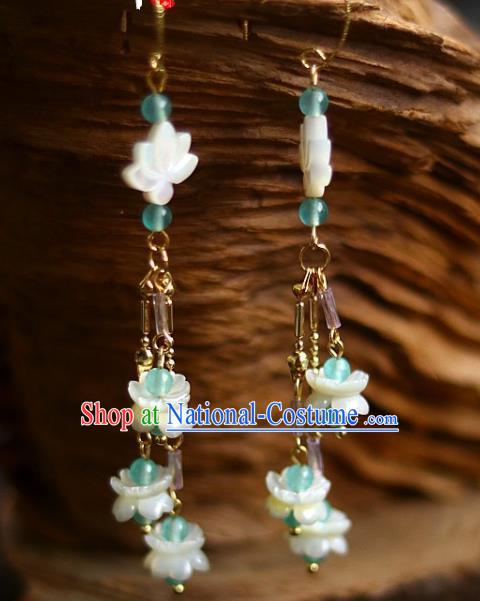 China Traditional Song Dynasty Shell Lotus Tassel Earrings Handmade Ancient Princess Ear Accessories