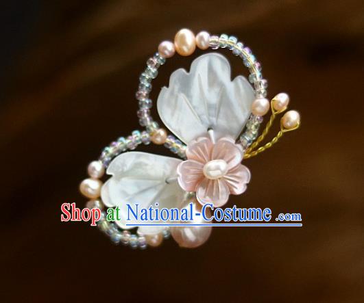 Chinese Ancient Princess Shell Butterfly Hairpin Traditional Song Dynasty Pearls Hair Stick