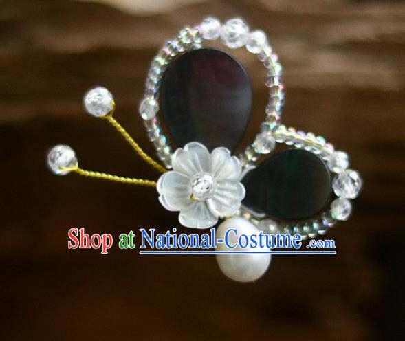 Chinese Ancient Princess Shell Plum Hairpin Traditional Song Dynasty Beads Butterfly Hair Stick