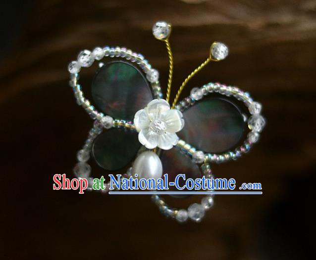 Chinese Ancient Princess Beads Butterfly Hairpin Traditional Song Dynasty Shell Plum Hair Stick