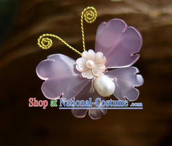 Chinese Ancient Princess Amethyst Butterfly Hairpin Traditional Song Dynasty Palace Lady Hair Stick