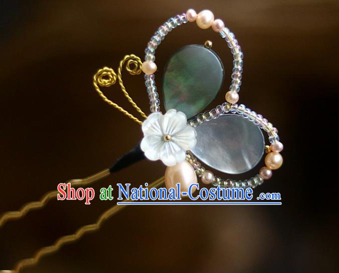 Chinese Ancient Princess Beads Butterfly Hairpin Traditional Song Dynasty Shell Plum Hair Stick