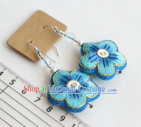 China Classical Embroidered Blue Plum Ear Jewelry Handmade National Cheongsam Earrings