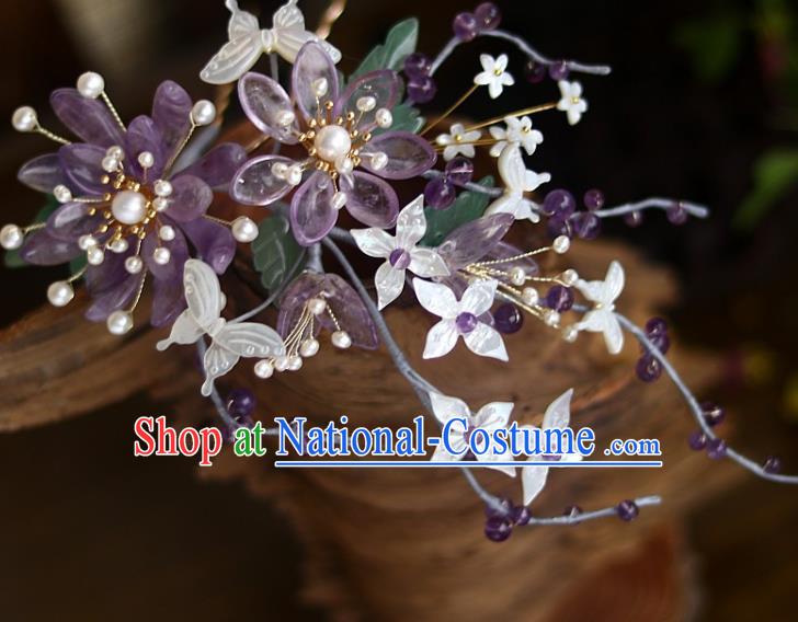 Chinese Ancient Princess Shell Butterfly Fragrans Hairpin Traditional Song Dynasty Court Amethyst Hair Stick