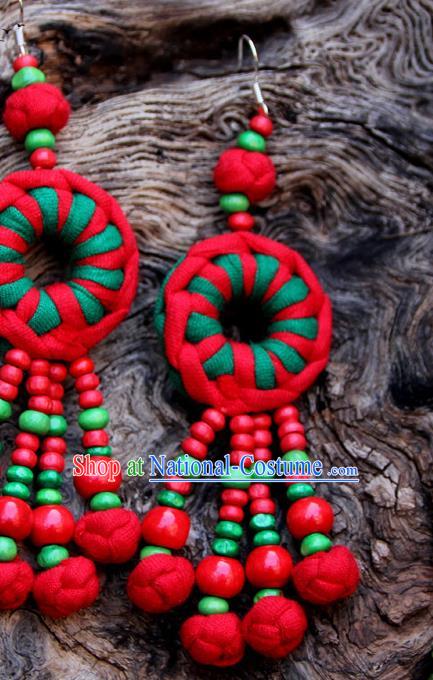 Chinese National Folk Dance Ear Accessories Yannan Ethnic Woman Earrings Handmade Cheongsam Ear Jewelry