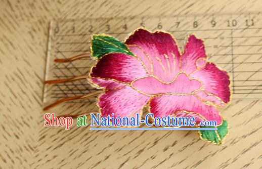 China Handmade Classical Cheongsam Hairpin National Embroidered Rosy Peony Hair Comb