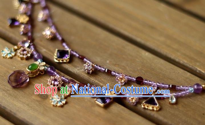 China Traditional Song Dynasty Amethyst Tassel Necklace Handmade Ancient Imperial Concubine Necklet Accessories