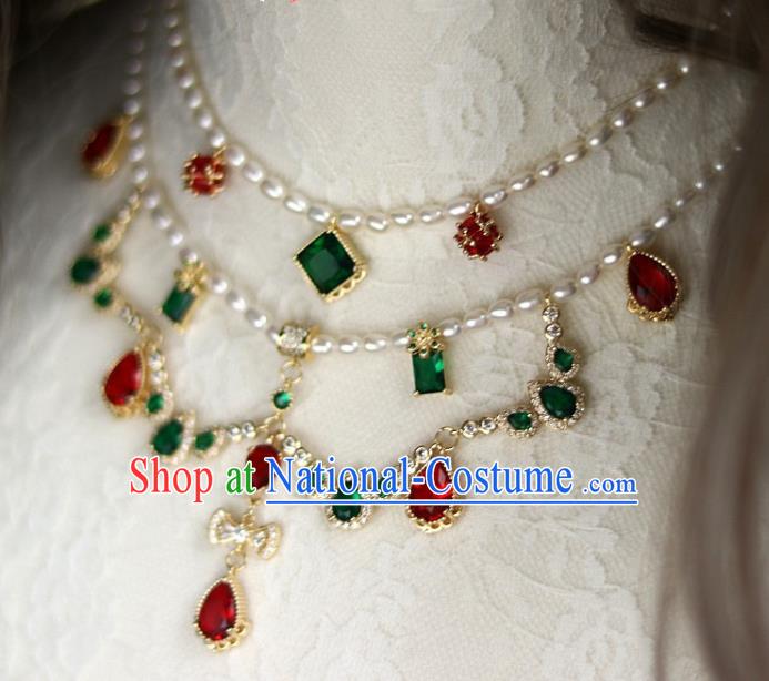 China Traditional Ming Dynasty Palace Lady Zircon Necklace Handmade Ancient Princess Pearls Necklet Accessories