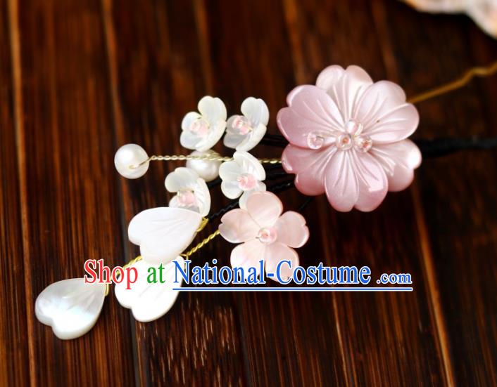 Chinese Ancient Princess Hairpin Traditional Song Dynasty Court Pink Shell Flower Hair Stick