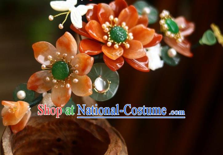 Chinese Ancient Queen Jade Hairpin Traditional Song Dynasty Empress Red Lotus Hair Crown