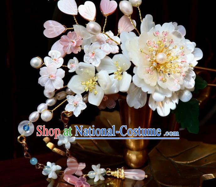 Chinese Ancient Imperial Concubine Tassel Hairpin Traditional Song Dynasty Court White Shell Butterfly Hair Stick