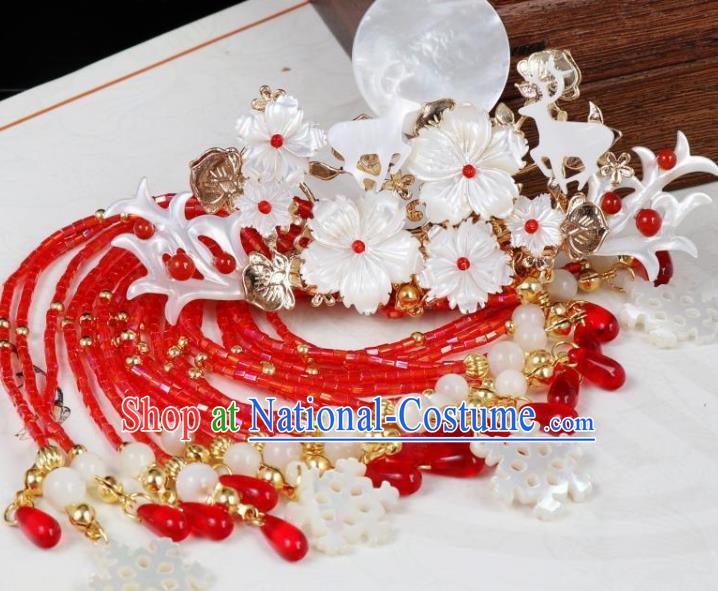 Chinese Ancient Princess Hair Accessories Traditional Tang Dynasty Red Beads Tassel Hair Claw