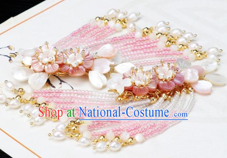 Chinese Ancient Princess Shell Plum Hair Stick Traditional Tang Dynasty Pearls Tassel Hair Claws