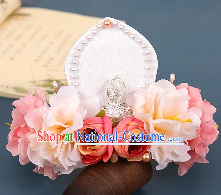 Chinese Ancient Imperial Consort Silk Flowers Hair Crown Traditional Song Dynasty Court Woman Hair Accessories