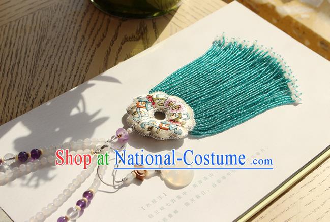 China Handmade Green Beads Tassel Necklet Accessories Traditional Cheongsam Embroidered Sachet Necklace