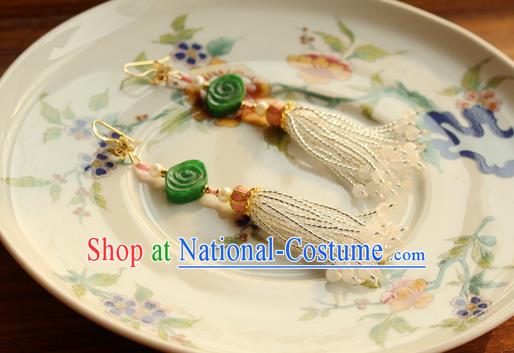 China Classical Cheongsam Jade Cloud Ear Jewelry Handmade National Pearls Tassel Earrings