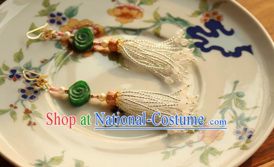 China Classical Cheongsam Jade Cloud Ear Jewelry Handmade National Pearls Tassel Earrings