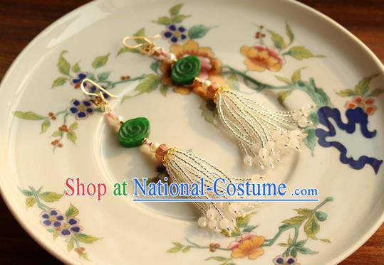 China Classical Cheongsam Jade Cloud Ear Jewelry Handmade National Pearls Tassel Earrings