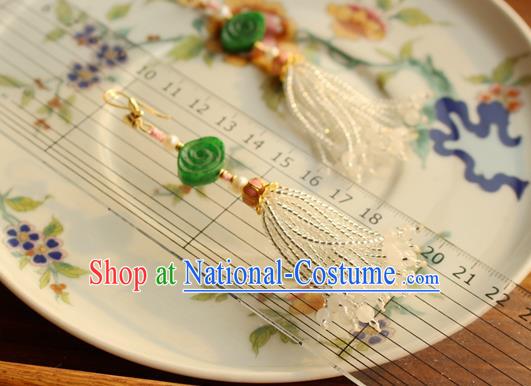 China Classical Cheongsam Jade Cloud Ear Jewelry Handmade National Pearls Tassel Earrings