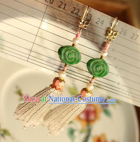 China Classical Cheongsam Jade Cloud Ear Jewelry Handmade National Pearls Tassel Earrings