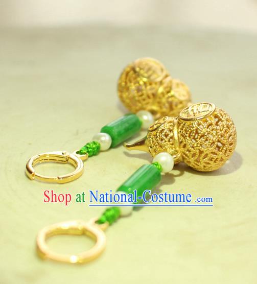 China Classical Cheongsam Golden Gourd Ear Jewelry Handmade National Jade Earrings